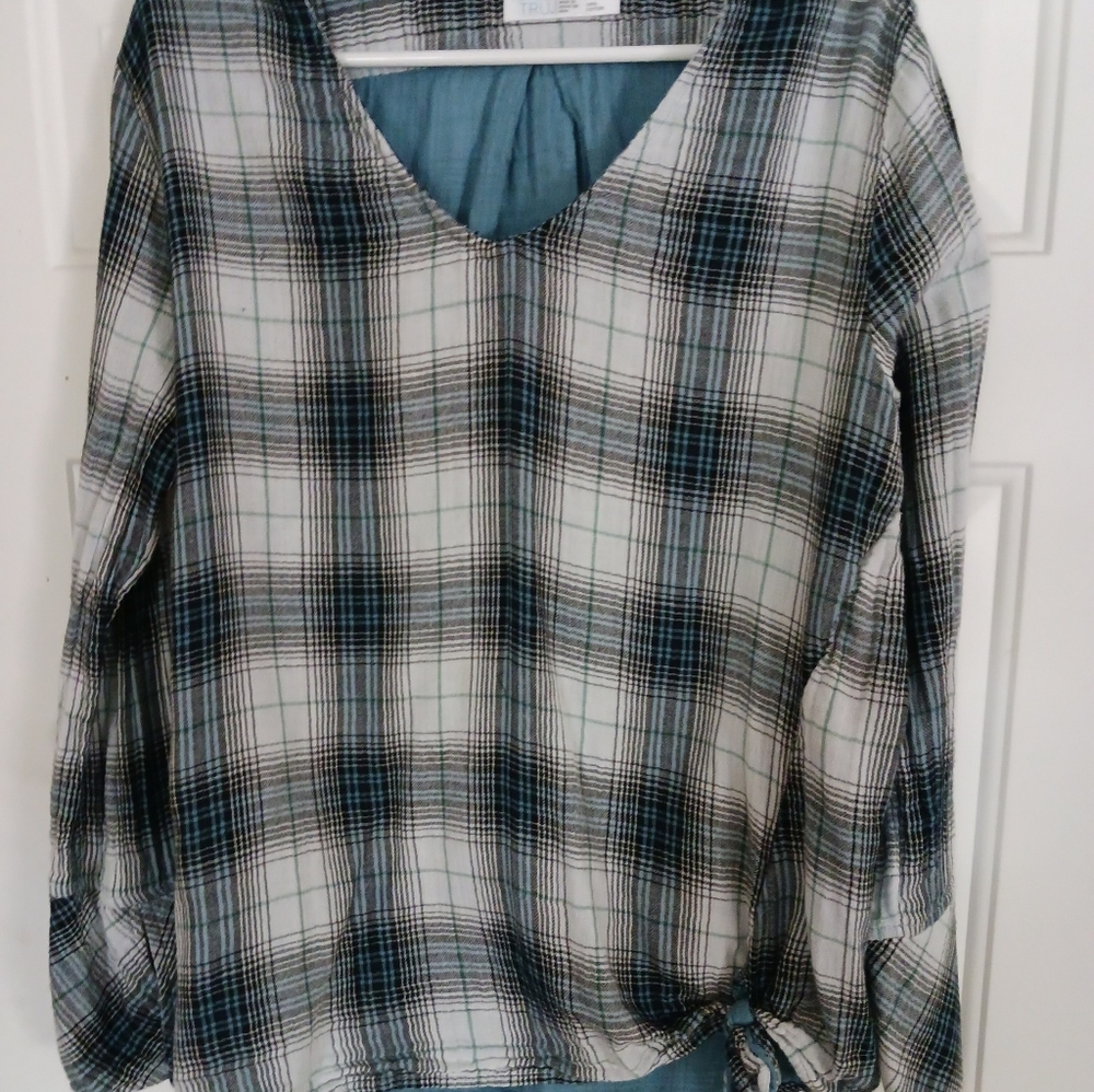 Time and Tru Blue Plaid Shirt size 16-18